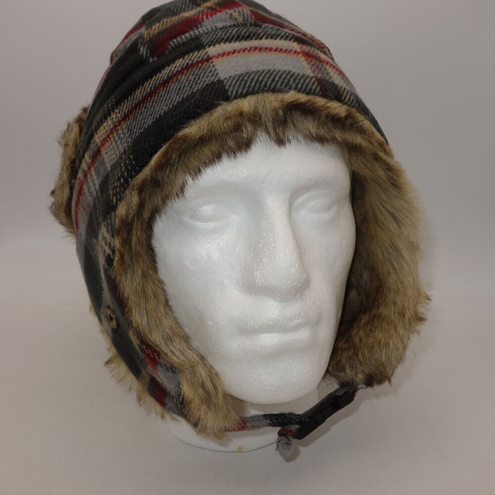 NEW Goodfellow & Co Men's Plaid Faux Fur Trapper Winter Hat One Size